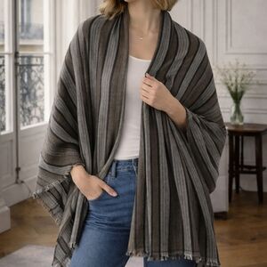 New Nepal 100% Cashmere Gray White Stripes Scarf Shawl